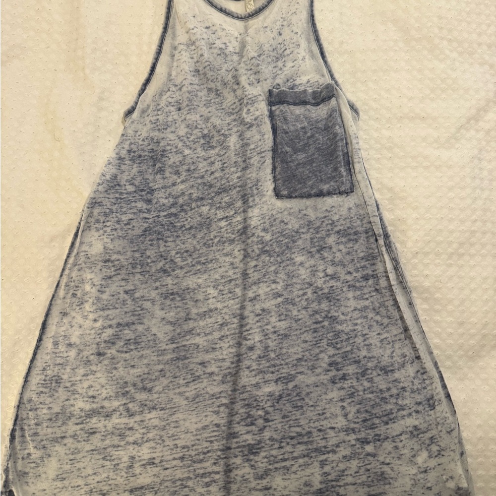 Blue and White Sleeveless dress with Pocket